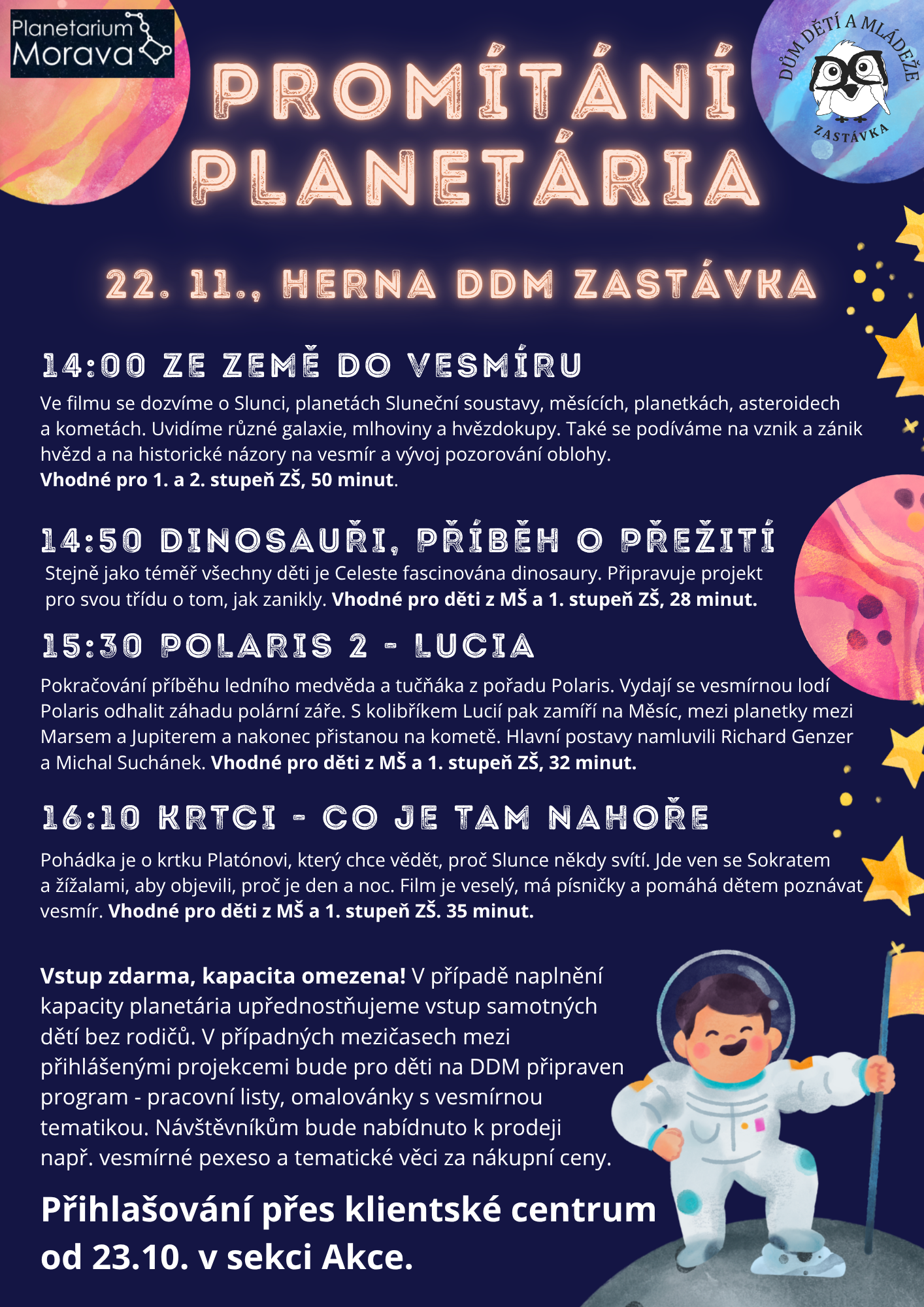 promítání planetária na ddm